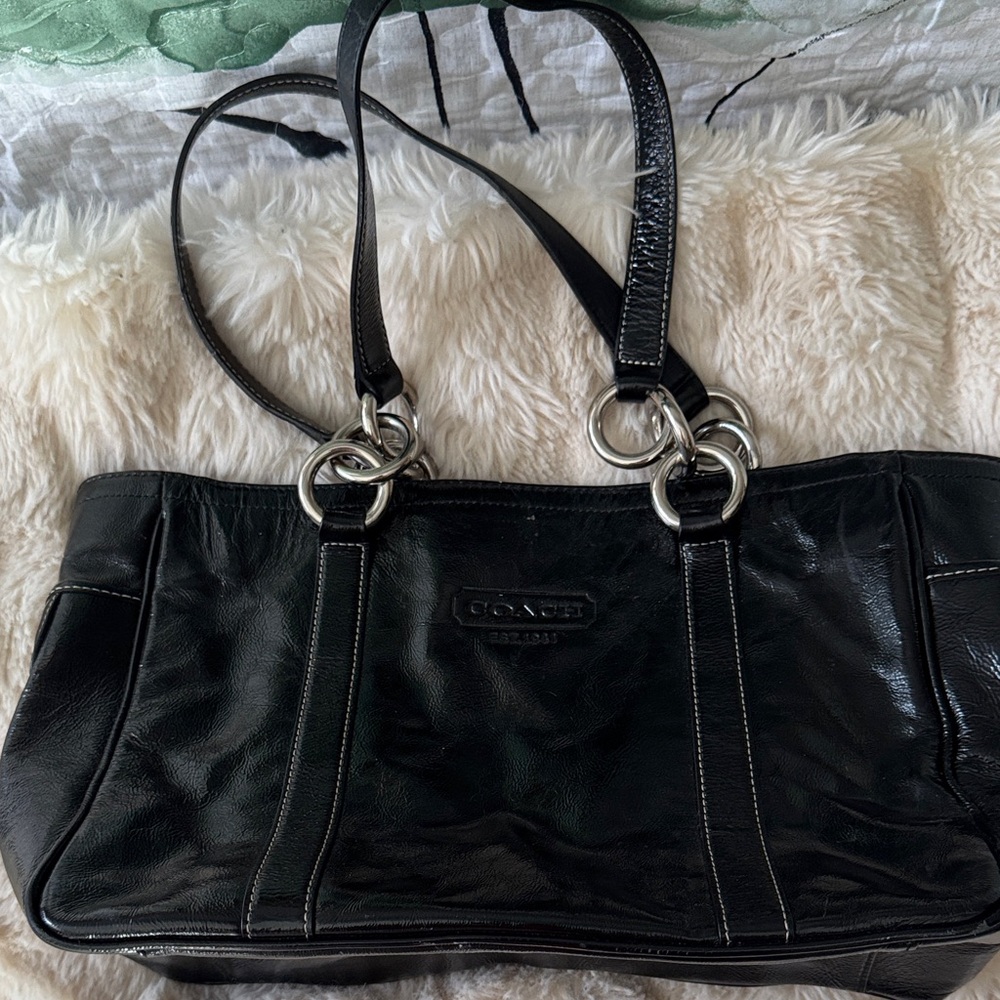 Coach Black Leather Double-Handle Shoulder Tote